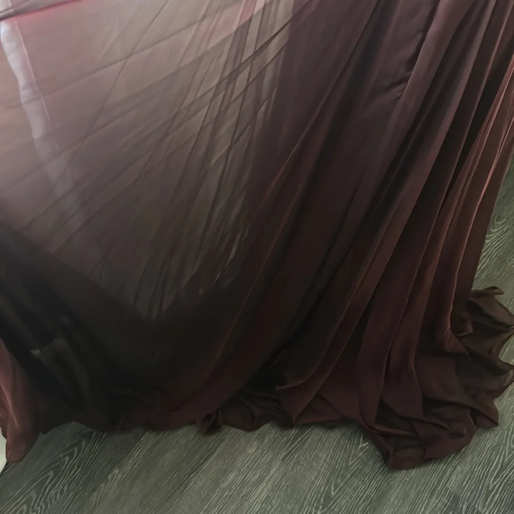 La Femme - 28611 Pleated V-Neck Chiffon High Slit Dress, Wine, Size 2, $448 - Image 12