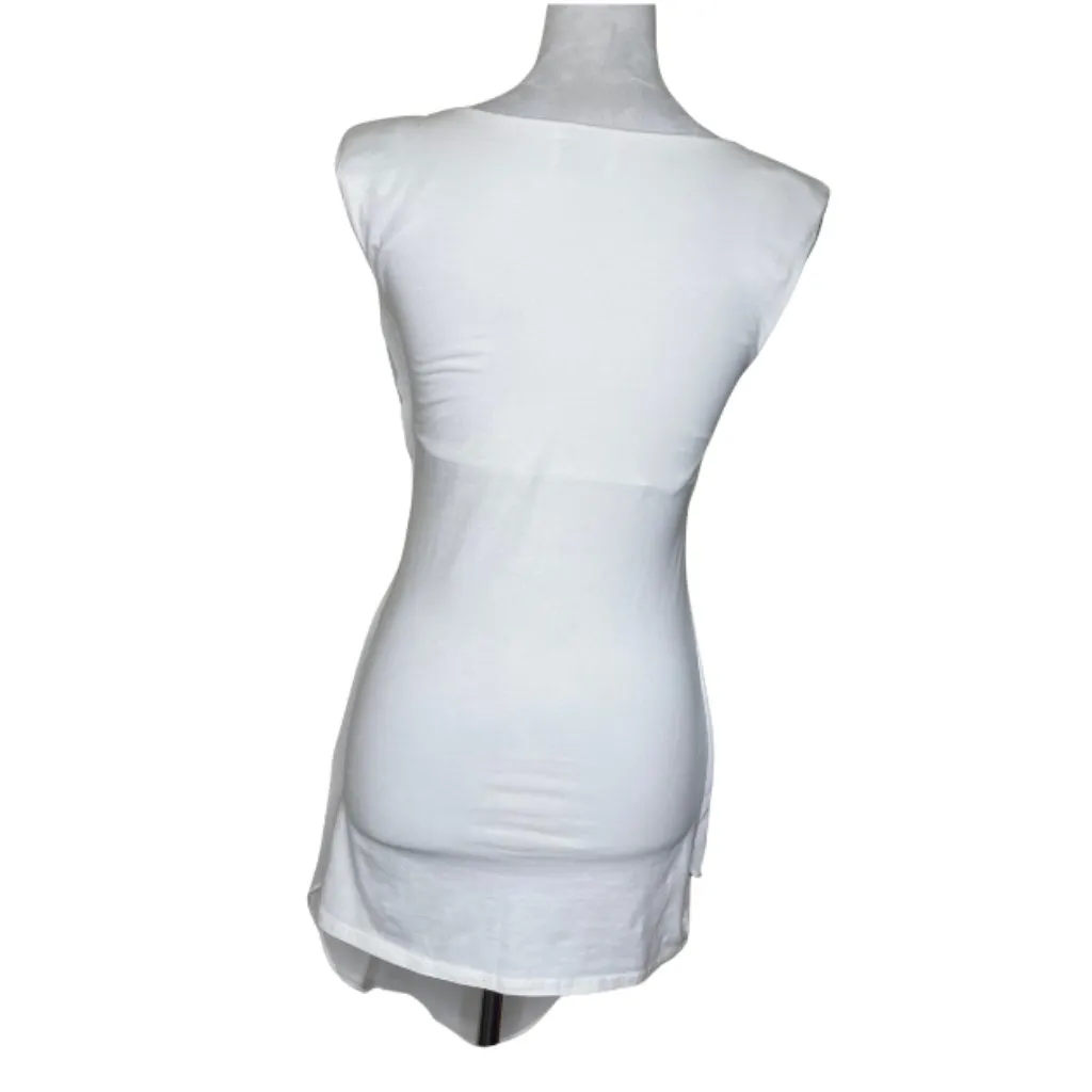 White Cap Sleeve Pleated Waist High Low Sheer Tunic Blouse Top Dress XS Romantic - Image 4