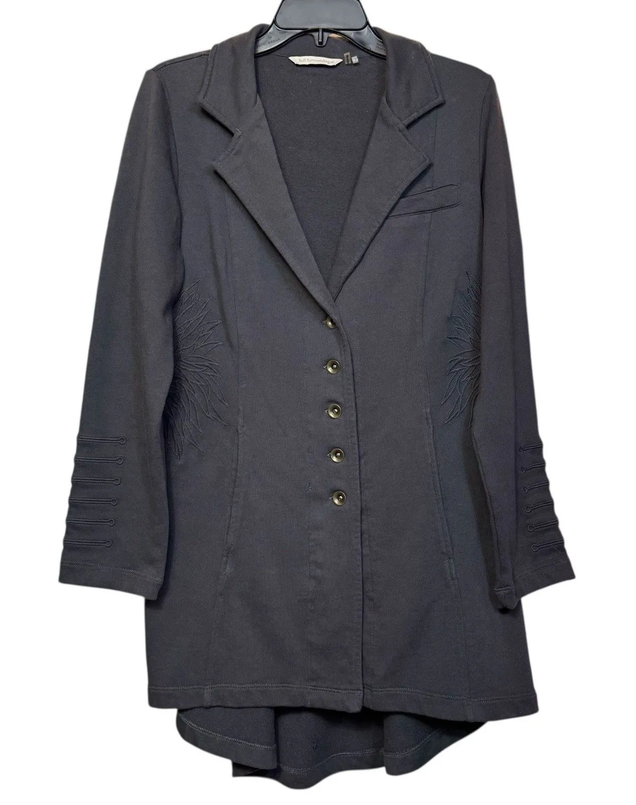 Soft Surroundings Embroidered Jacket Cardigan Small Gray Military Grunge Goth - Image 1