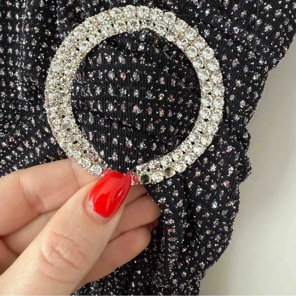 For Love & Lemons Margaux Black & Silver Glitter Maxi Dress S - Image 7