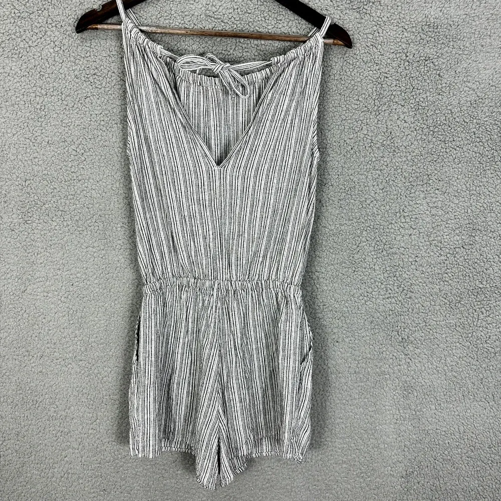 Old Navy Romper Womens‎ Small Blue Striped Halter Pockets Linen Blend Beach Boho - Image 2