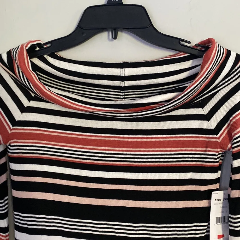 Free People women’s striped cowl-neck off shoulder boho long sleeves top size S - Image 2