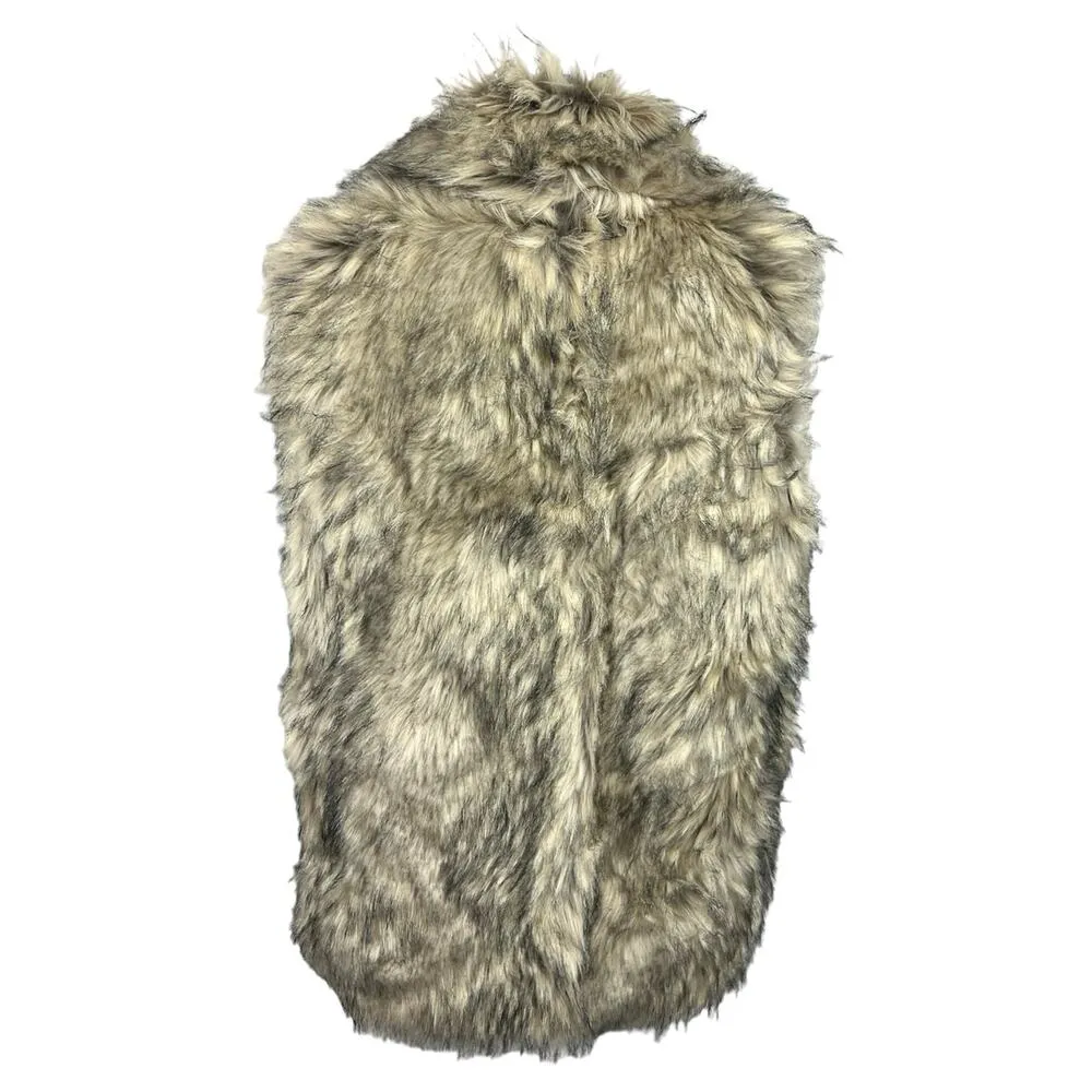 7 For All Mankind Beige Faux Fur Open Front Sleeveless Sweater Vest Jacket Coat - Image 2