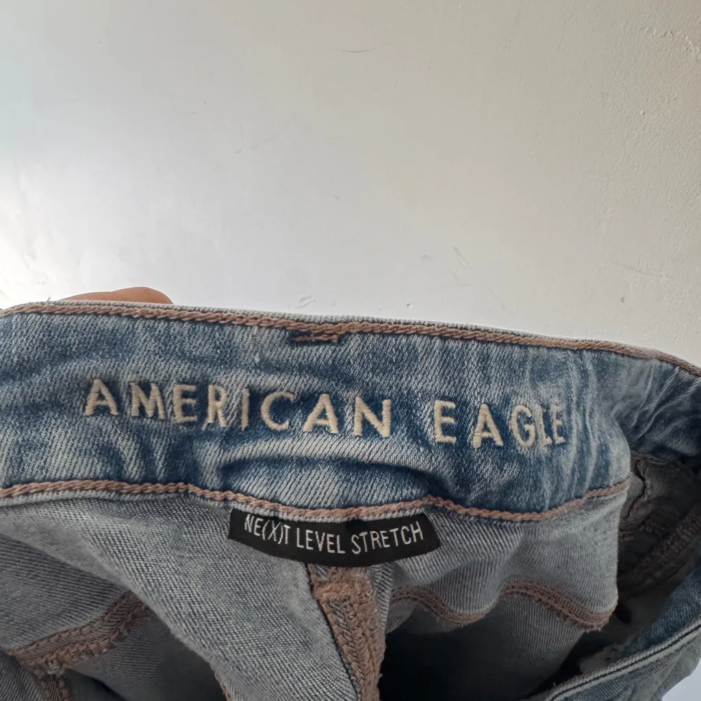 American Eagle Super Hi-Rise Flare Stretch Denim Jeans Distressed - Image 4