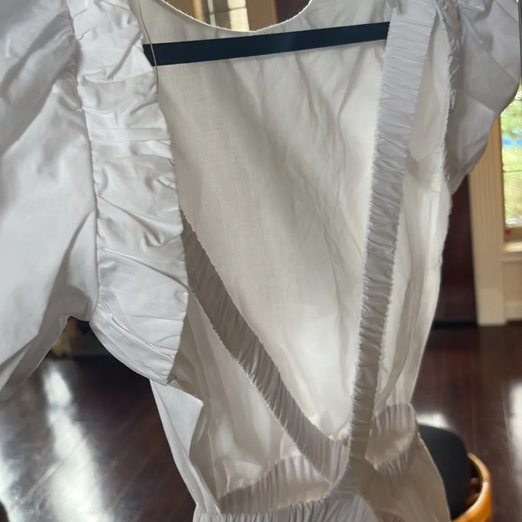 English Factory Poplin Elegant White Puff Sleeve Dress - Image 6