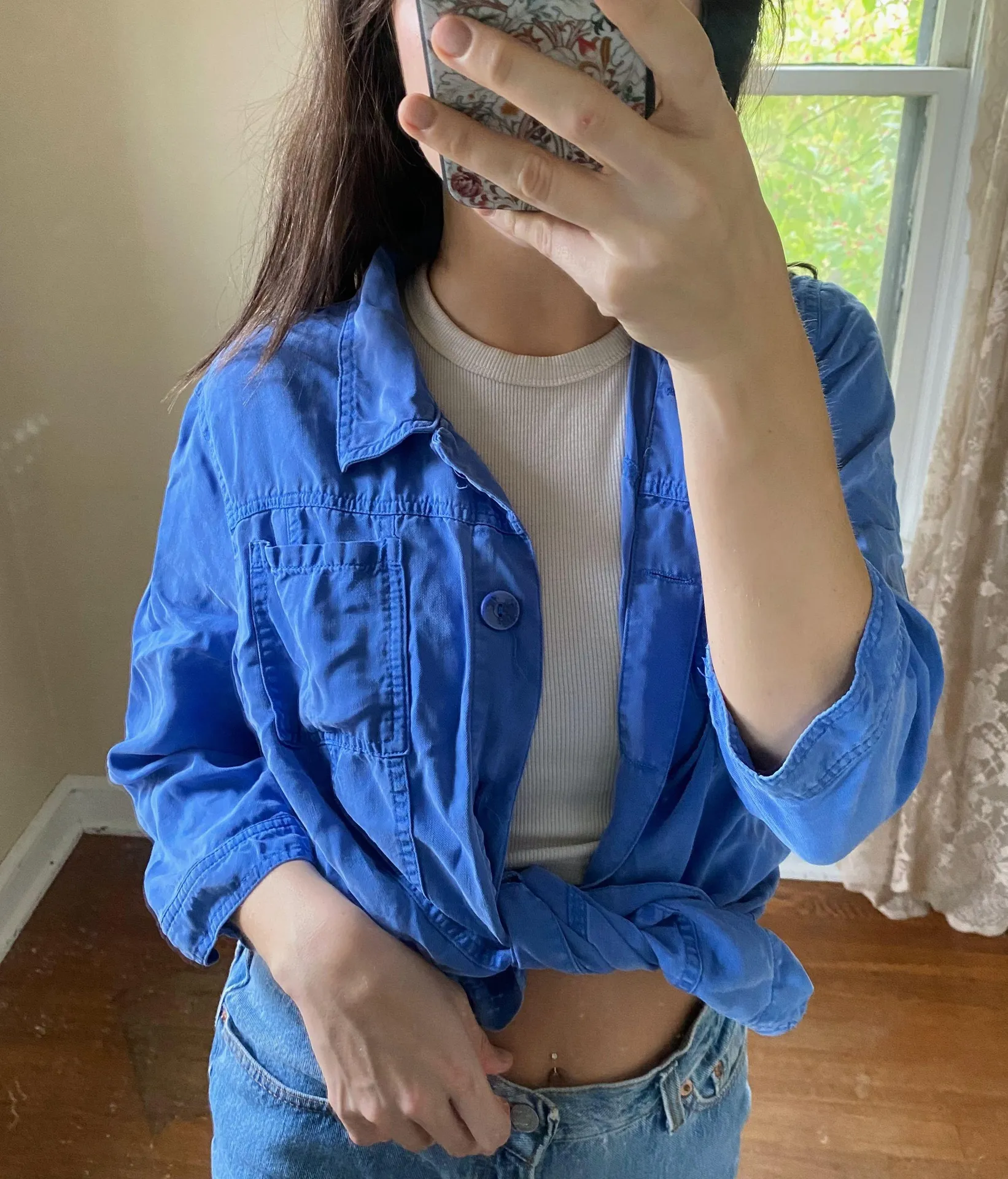 JM Collection Blue Button Down Top - Image 2