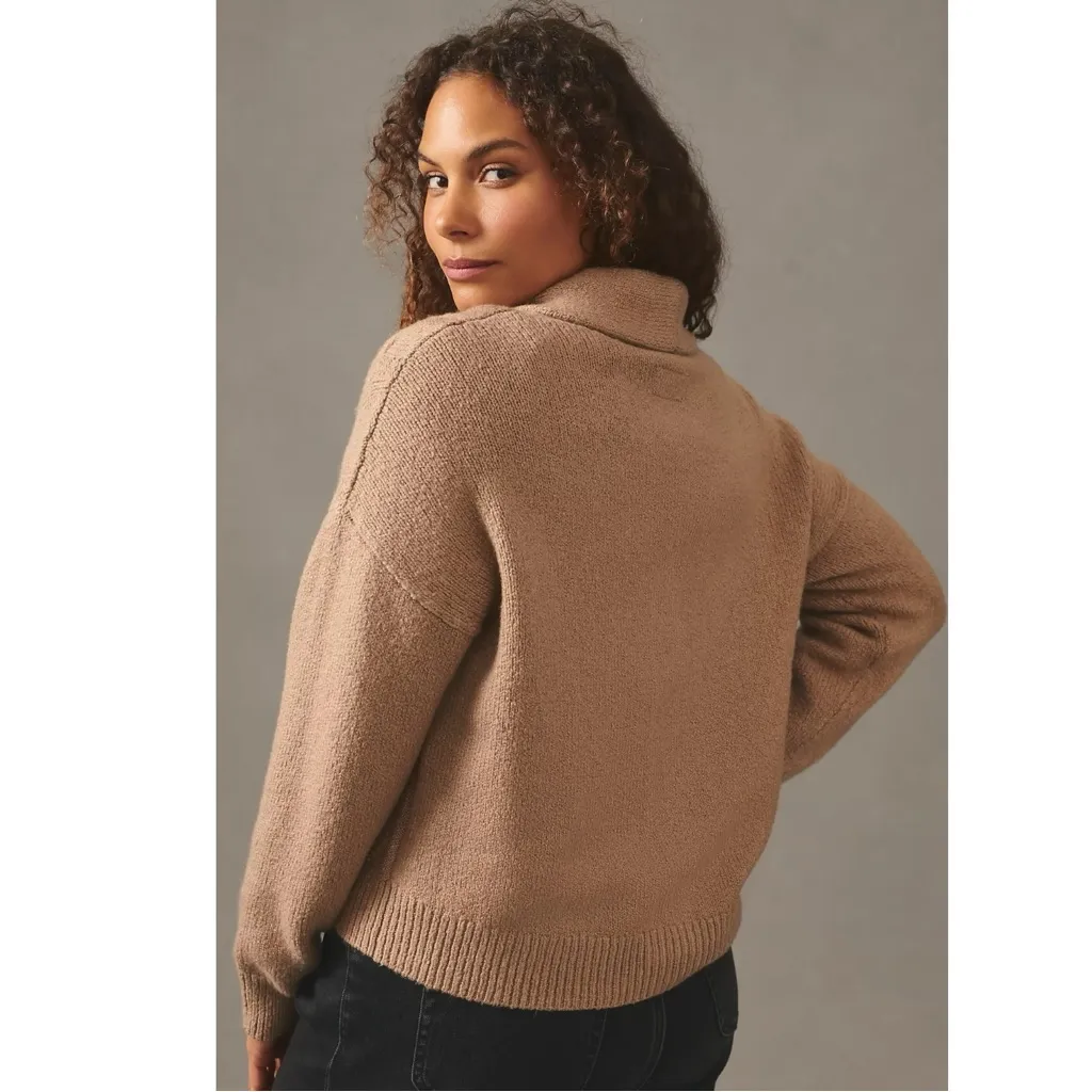 Pilcro Cropped & Collared Cable-Knit Cardigan Sweater Size 1X Tan Neutral - Image 7