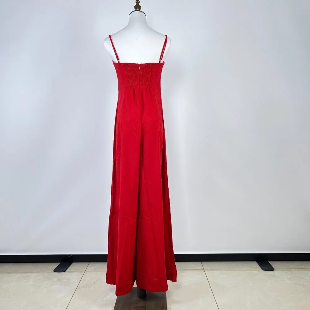 NWOT Farm Rio Linen Blend Sleeveless Halter Wide Leg Jumpsuit Sz XL Red - Image 8