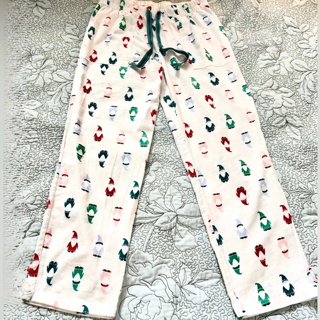 NWOT Joyspun Holiday Gnome Print Brushed Flannel Pajama Longe Pants – Small White - Image 3