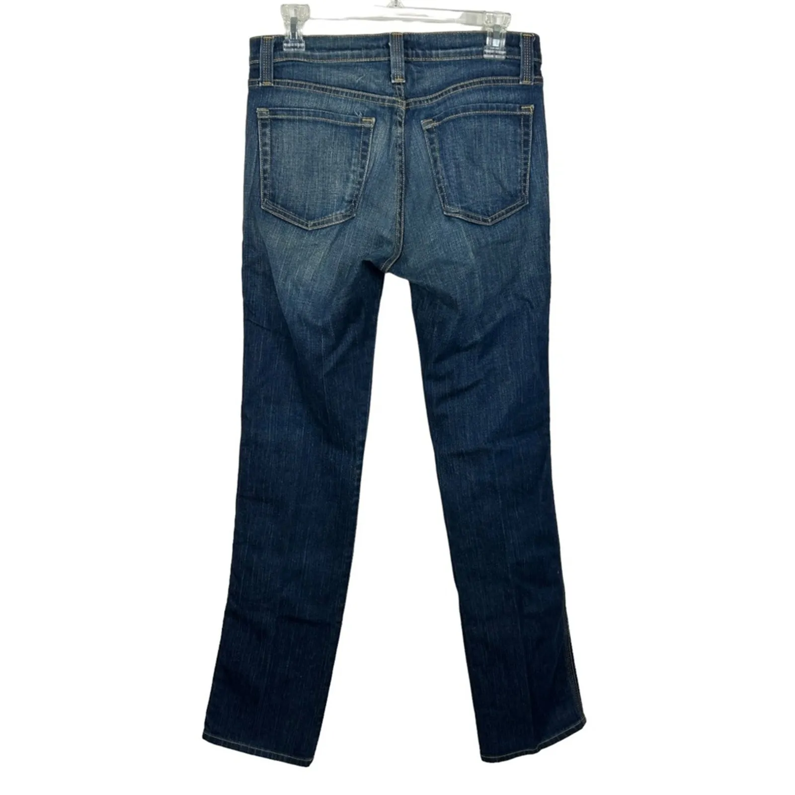 Karen Kane Dark Wash Straight Leg Jeans Yellow Stitching USA Made Size 6 - Image 6