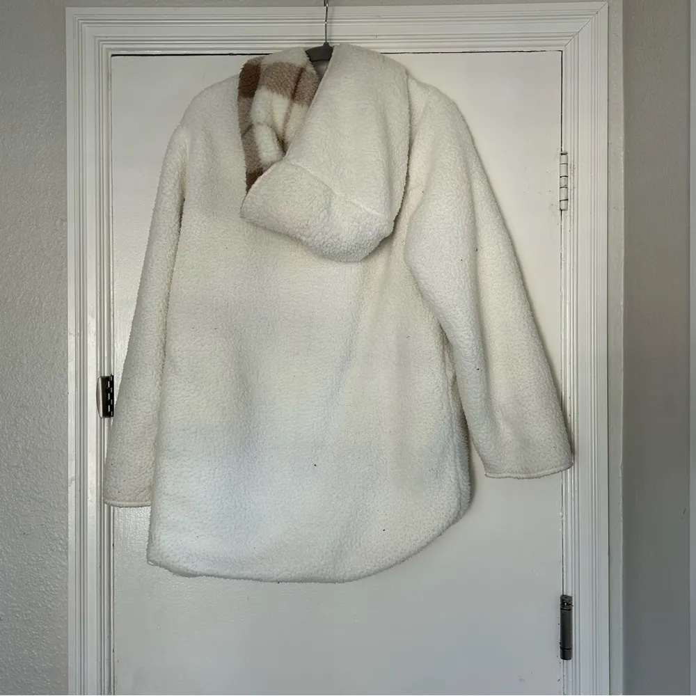 Weatherproof Beige Plaid Ivory Reversible Sherpa Hooded Cardigan S/M - Image 8