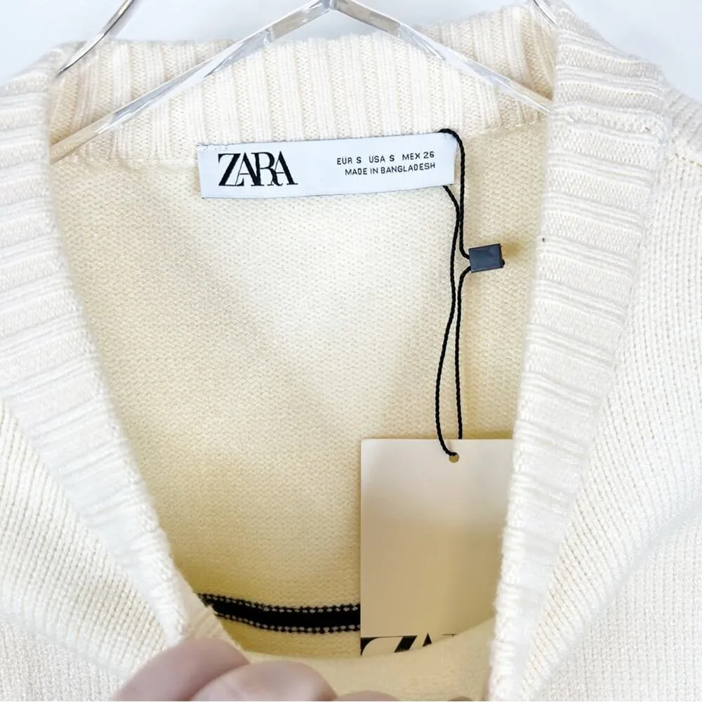 NWT  Striped Crewneck  Pullover Sweater S Cream Blue - Image 6