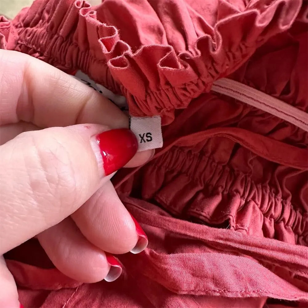 Moss Copenhagen Women's XS MSCHLynella Cenilla SL Dress Red Midi Ruffle - Image 8