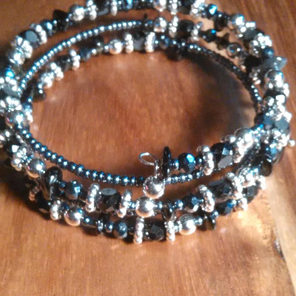 Simulated Blue and Black Sapphire Wrap Bracelet - Image 3