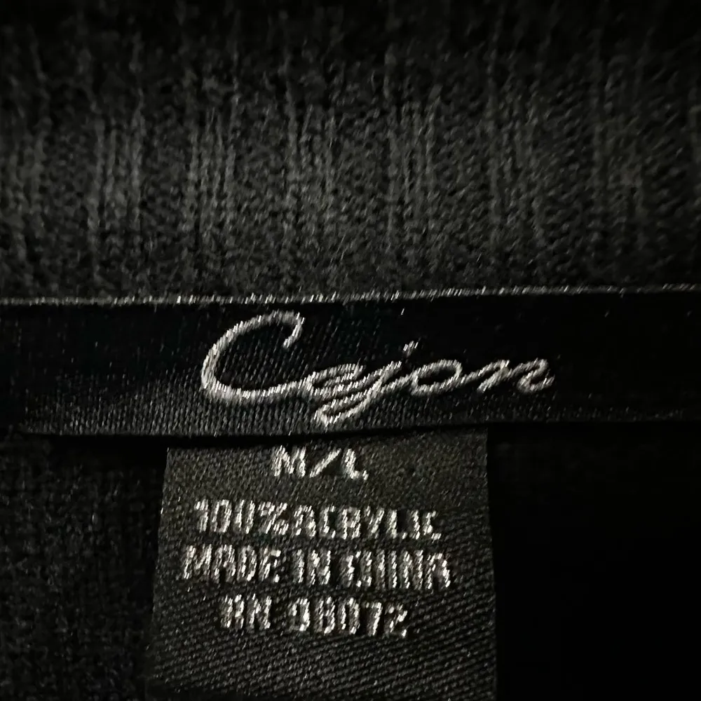 Cejon Black Leather Trim Zip Up Knit Poncho With Pockets Womens One Size Black Size M - Image 9