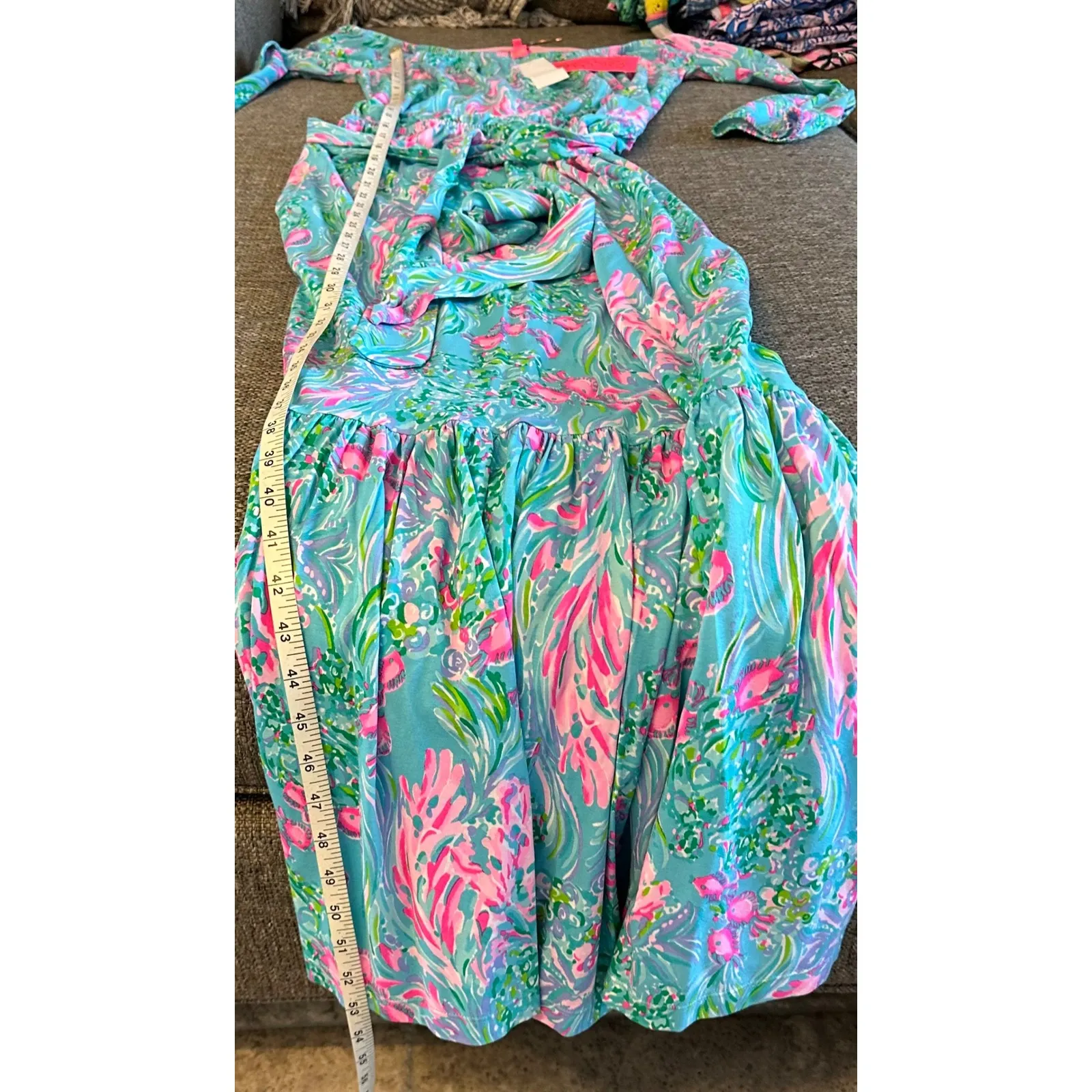 Lilly‎ Pulitzer Odella  Maxi Dress Off Shoulder best fishes  Belted Size S NWTs - Image 9