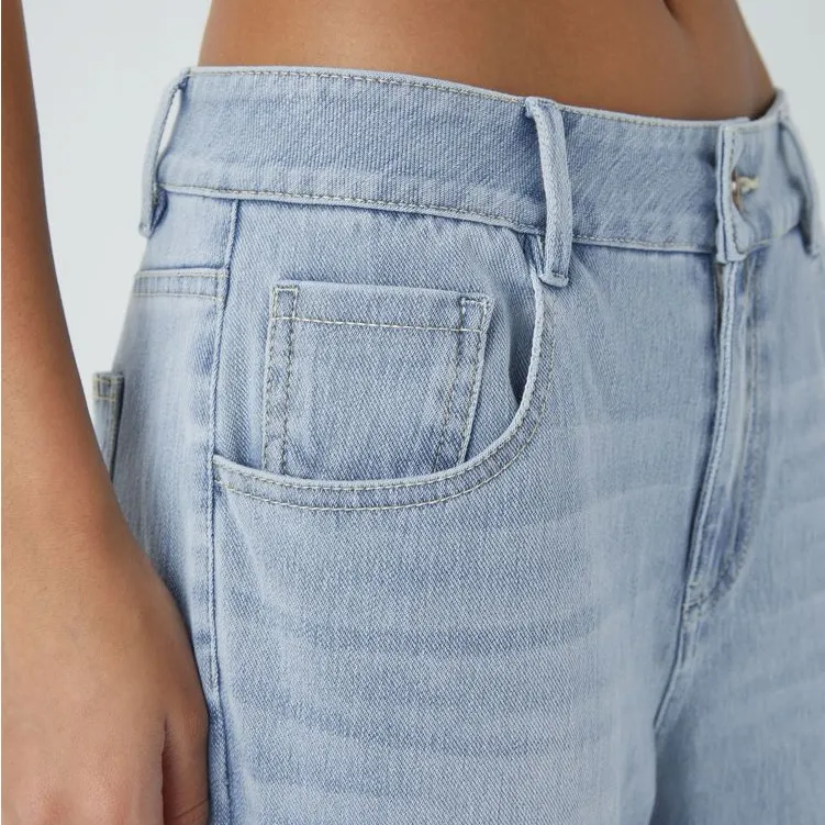 H02.- Halara Flex™ Low Rise Zipper Pockets Washed Baggy Wide Leg Casual Jeans. - Image 4