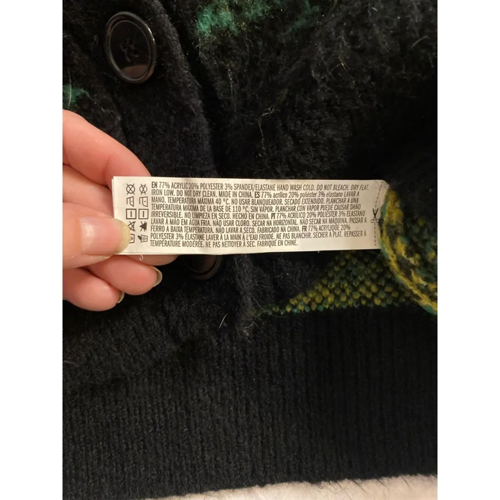 Grunge Floral Cropped Y2K Knit Cardigan Black Yellow Rose Forever 21 Small - Image 3