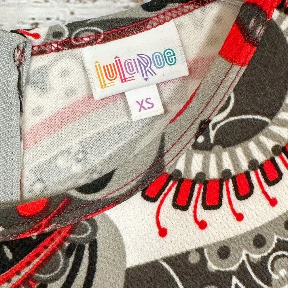 LulaRoe Amelia Black, Gray, Red, and White Fit and Flare Dress, EUC, Size XS - Image 4