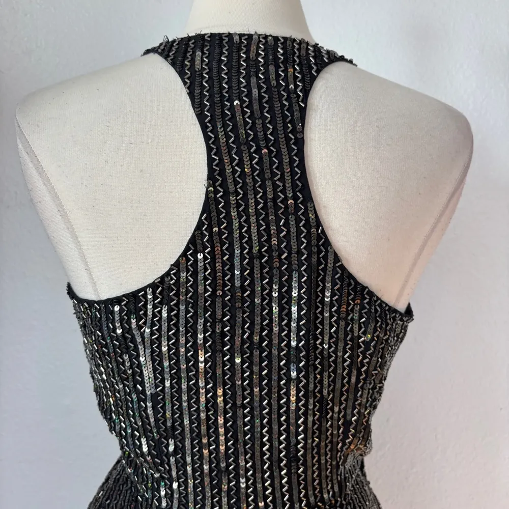 Silk Black Embellished Mini Wrap Dress - Image 7