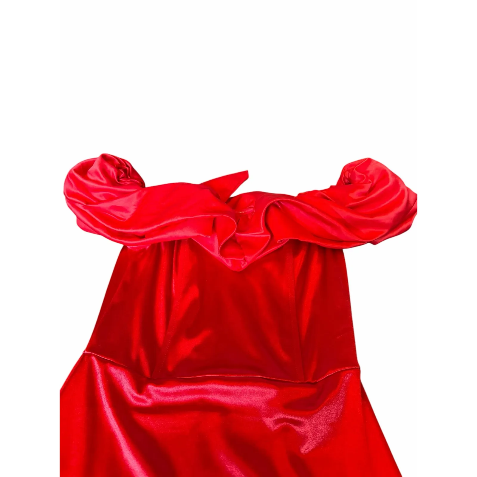 Off Shoulder Red Satin Mini Dress - Size M - Image 11
