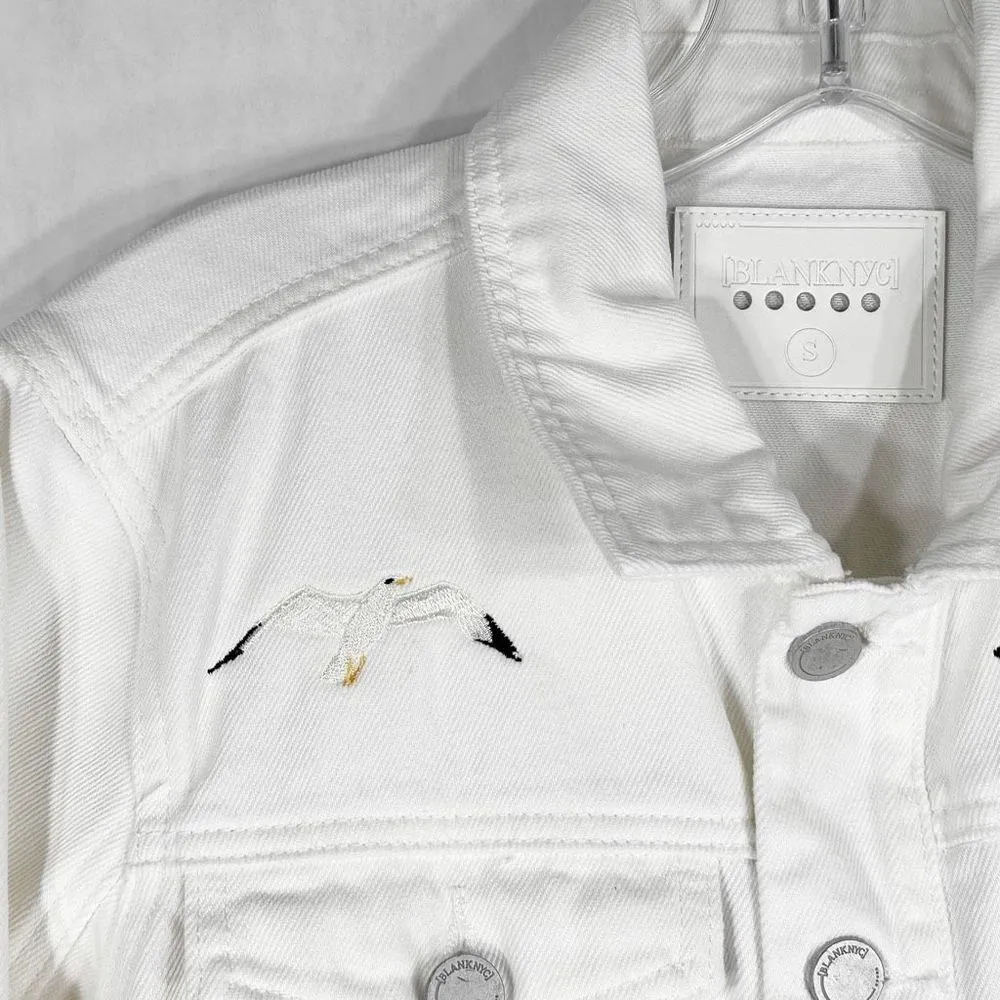 Taylor Swift 1989 Embroidered Jean Jacket White Denim Size Small Blank NYC 1348 - Image 4