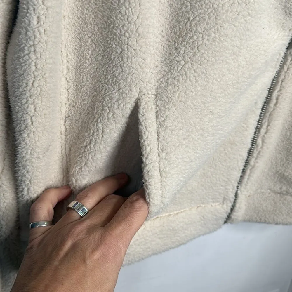 Evereve Peyton Jensen Jacket Shearling-Like  Moto Ivory Pocket Coat W1372 Sz L - Image 2