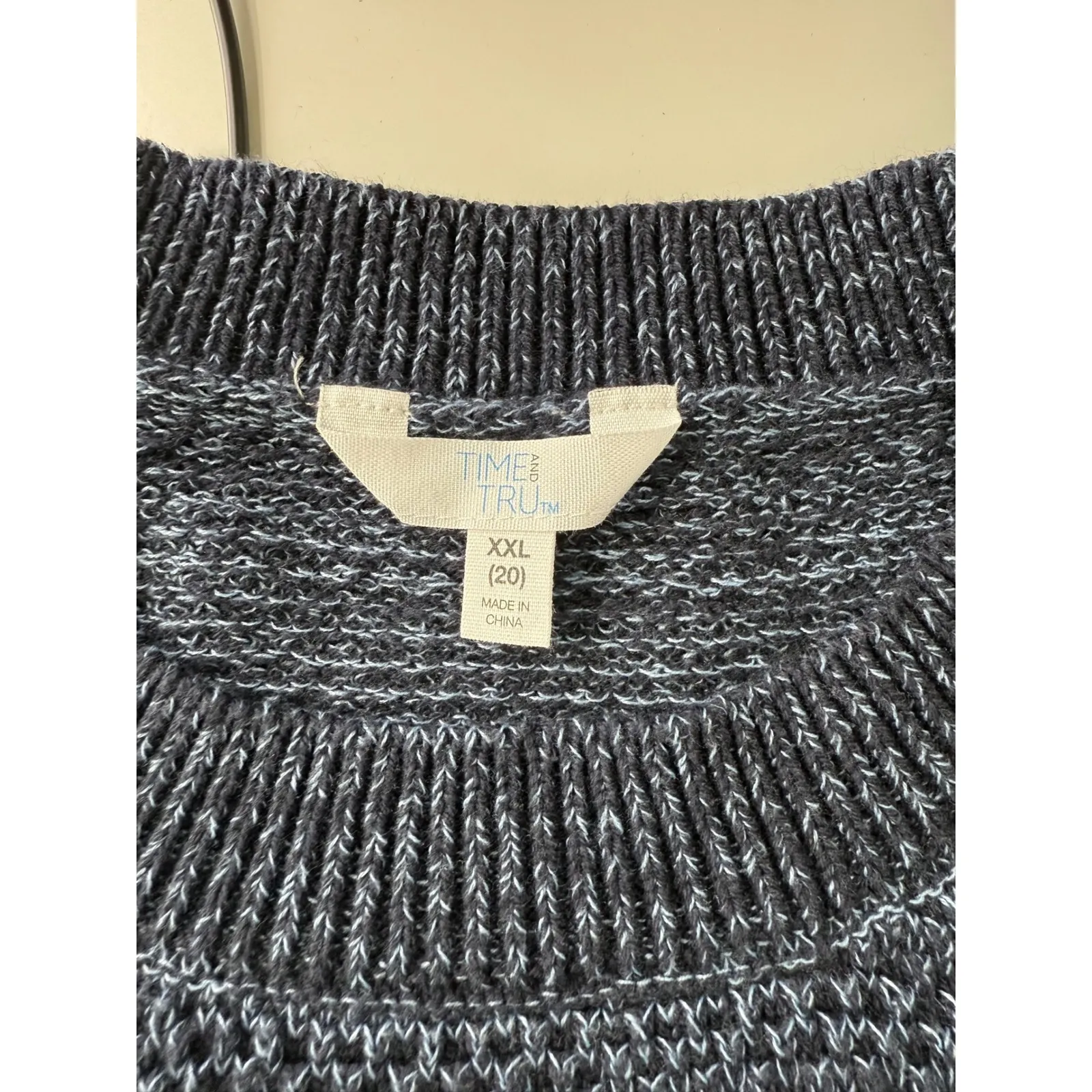 Time and Tru Womens Sweater XXL Blue Speckled Knit Crewneck Long Sleeve - Image 5