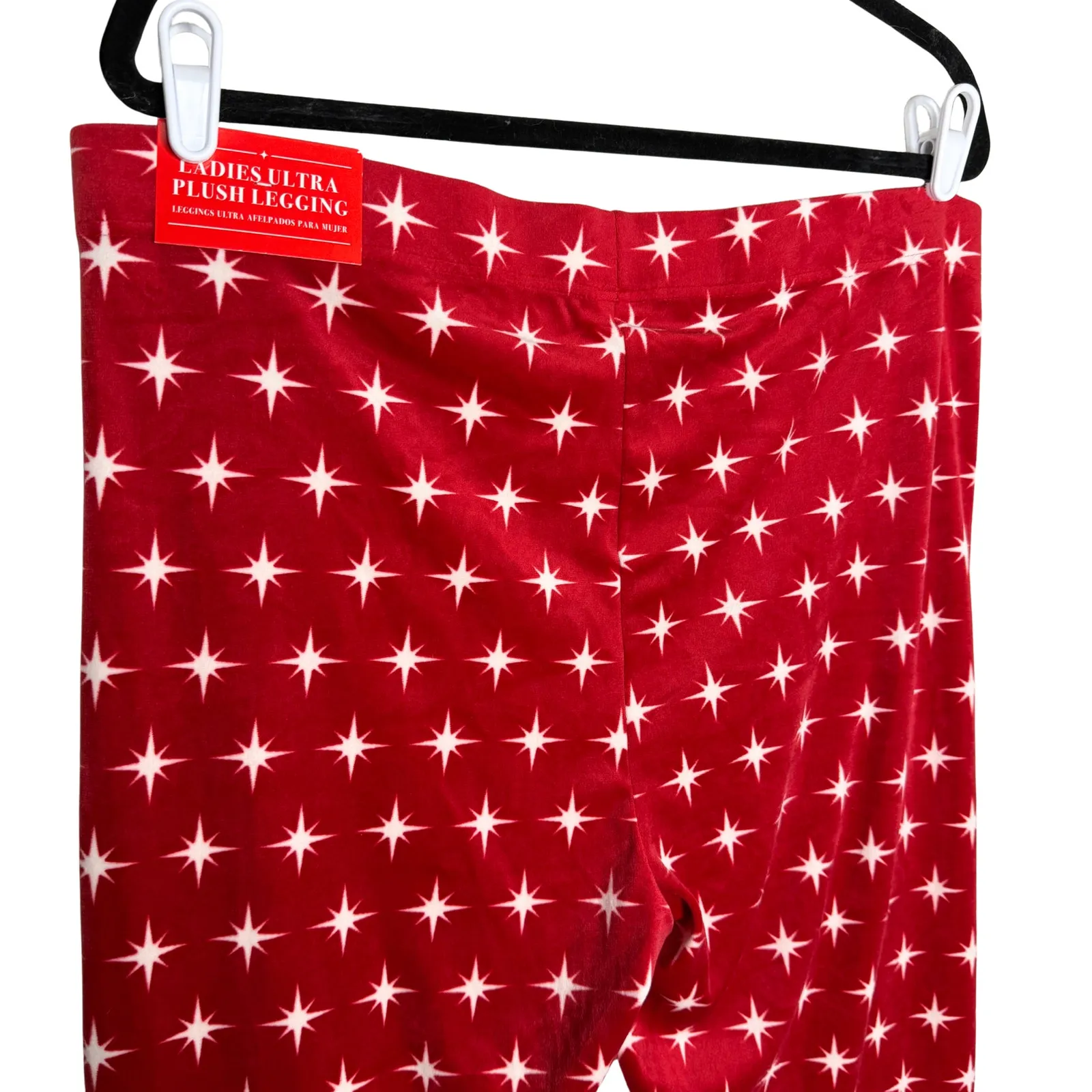 Merry Moments Christmas Star Print Ultra Plush Leggings XL Cozy Holiday Lounge Red - Image 6
