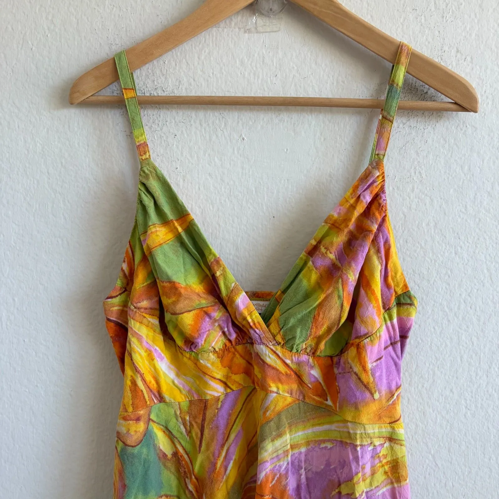 JAMS WORLD Vtg Hawaiian Floral Tropical Spaguetti Straps Midi Dress Womens Large - Image 4