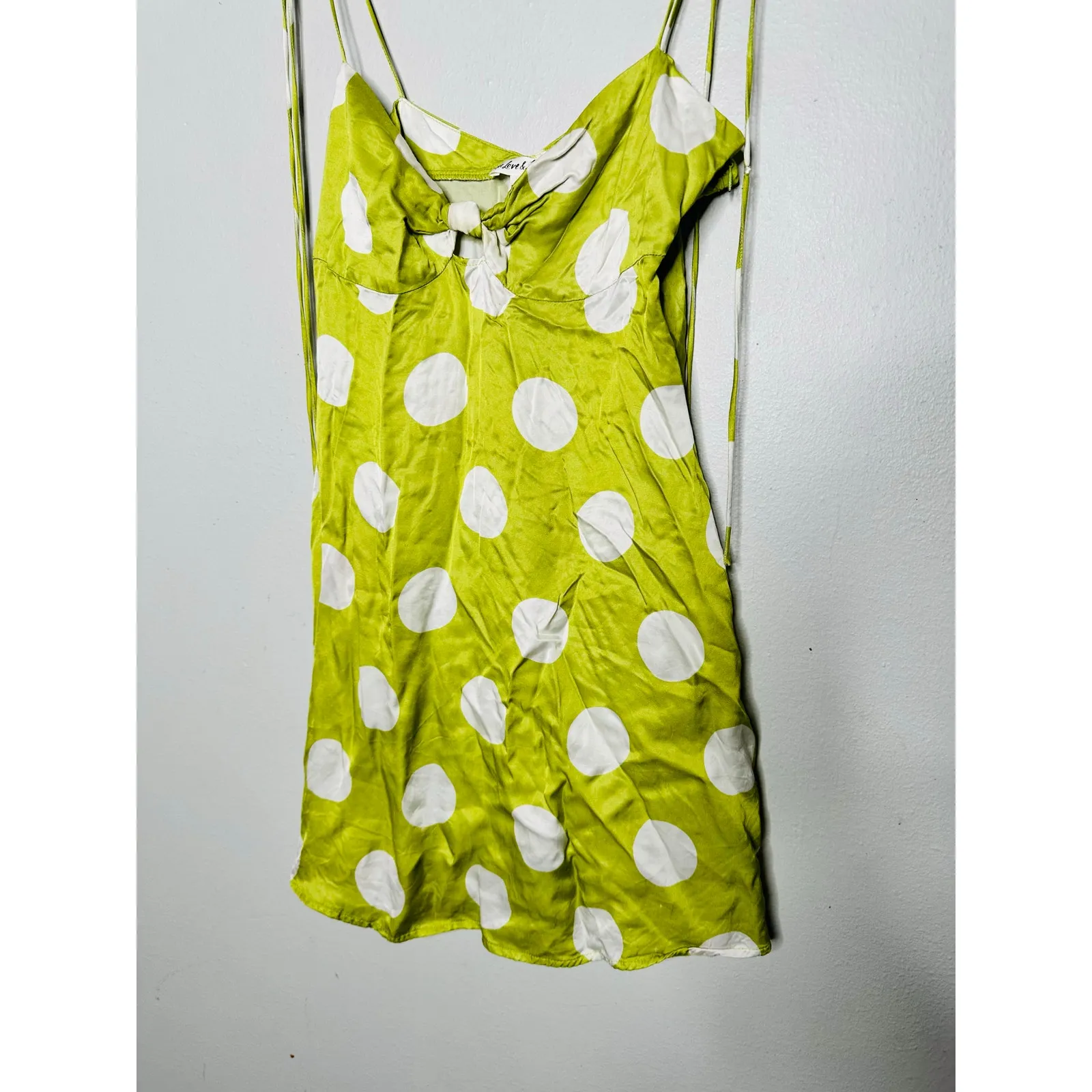 FOR LOVE AND LEMONS Green White Polka Dot Adira Mini Shift Dress Size Small - Image 7
