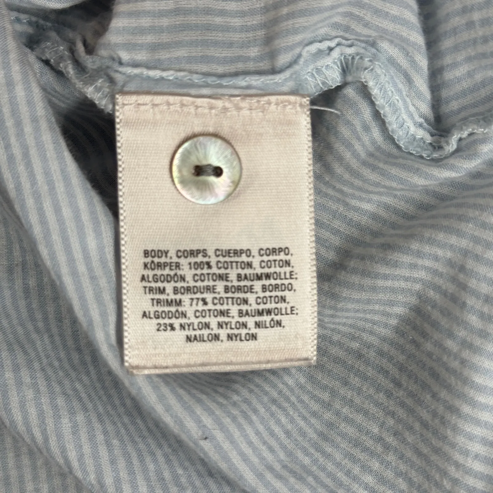 Holding Horses‎ Shirt Womens Small Blue White Striped Crochet Button Down Top - Image 6