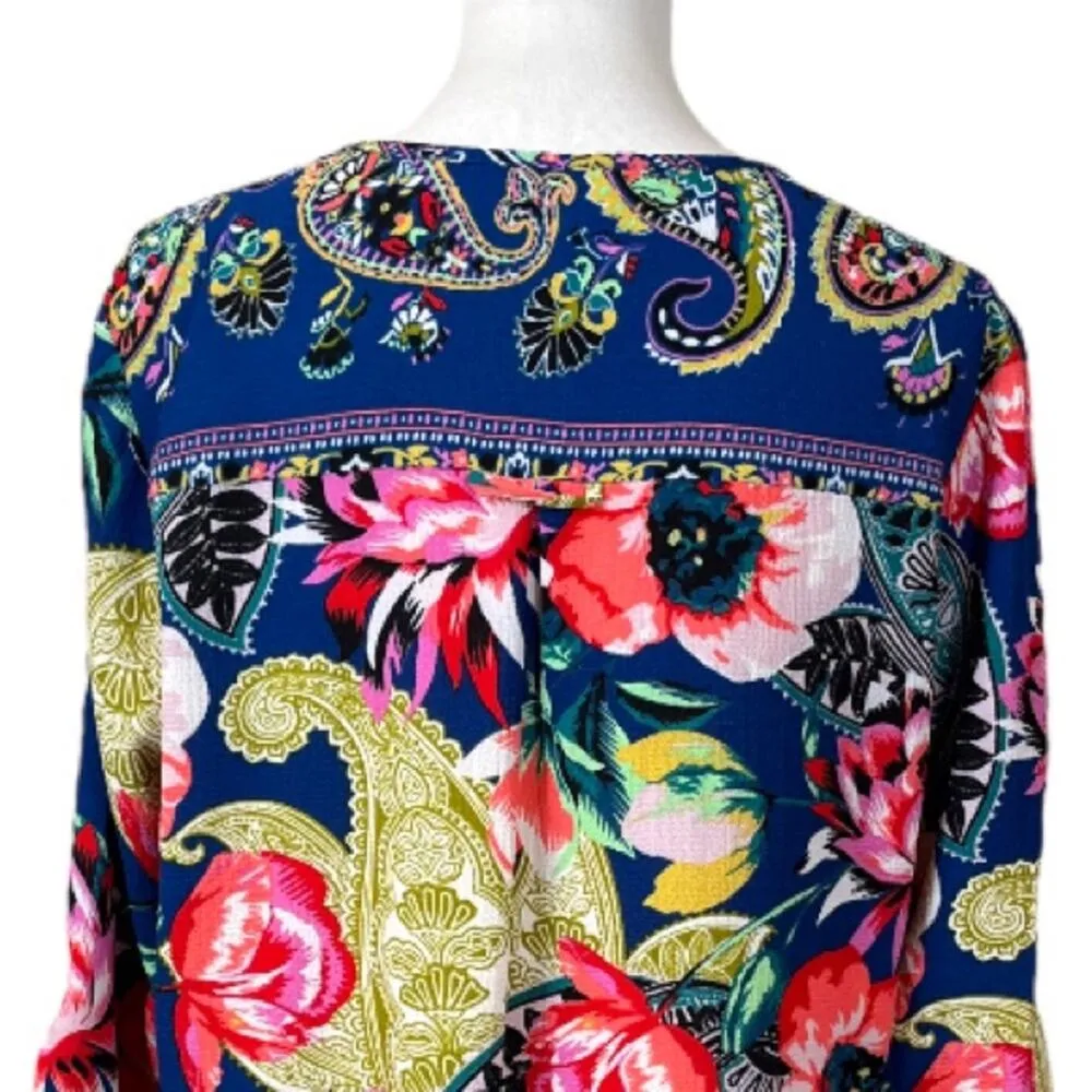 Anthropologie Fig & Flower Women’s Shift Tunic Dress Mini Tie Sleeves Floral L - Image 5