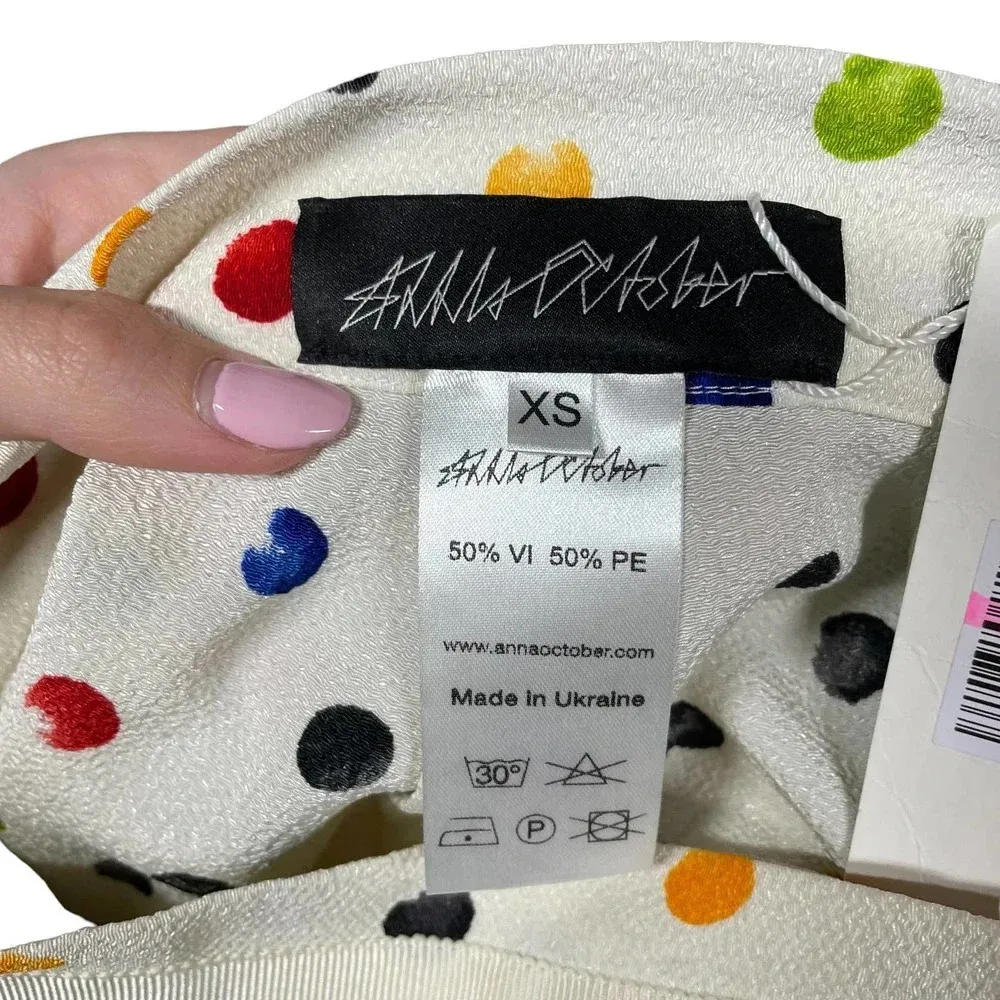 Anna October Trouser Pants Cropped Polka Dot Print Rainbow Multicolor Size XS White - Image 10