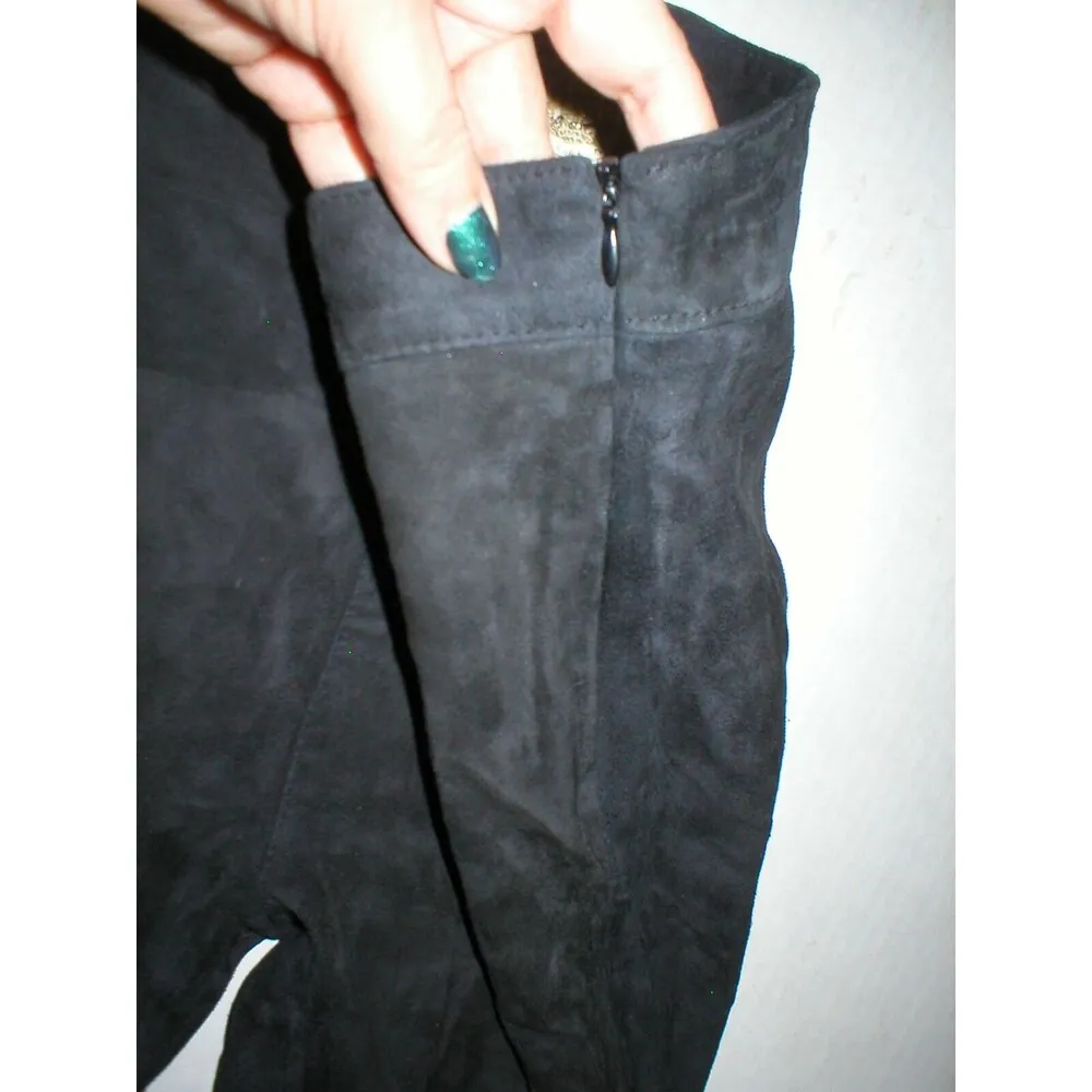 New Designer 8 Womens 44 Vintage De Luxe Leather Suede Pants Skinny Black Italy - Image 3