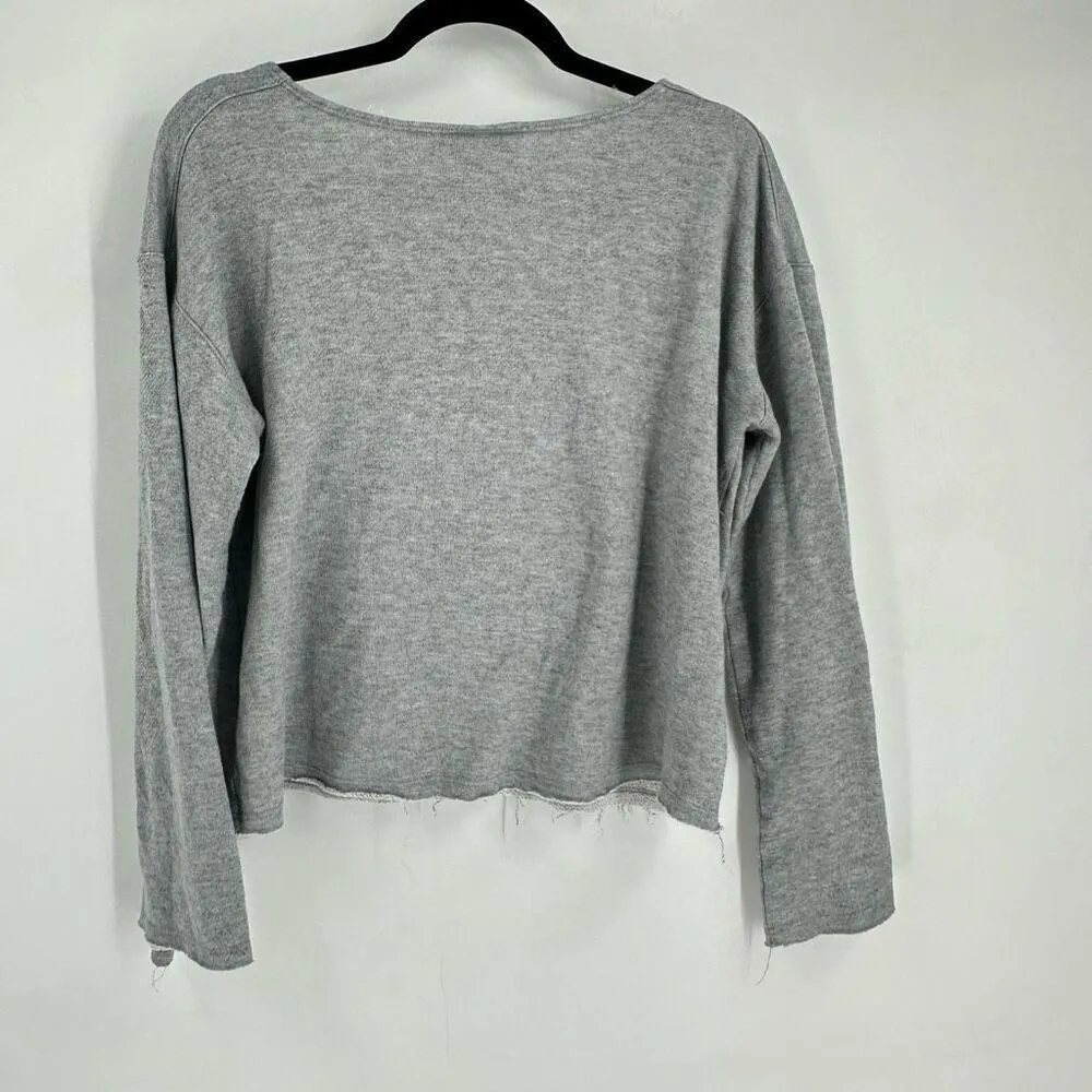 Livy Lu Women's Knit Long Sleeve Pullover Cropped Sweatshirt Gray Size Large - Image 7