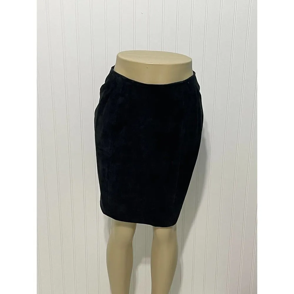 Yucantan Bay‎ 90s Vintage Suede Leather Pencil Skirt Knee Length Black Size 8 Black - Image 3