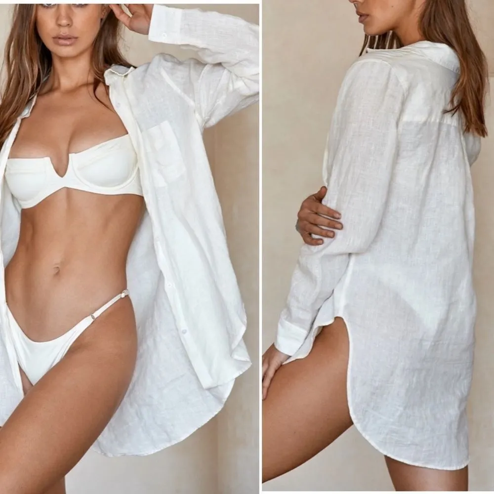 Monday Swimwear | Monaco Linen Button Down Shirt‎ Sea Glass Size Small Blue - Image 9