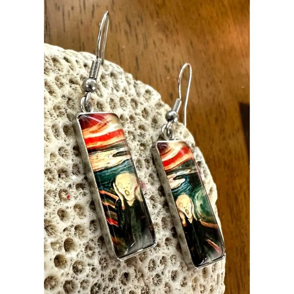 New The Scream Earrings Dangle Art to Wear Abstract Edward Munch Artist Handmade Black - Image 3