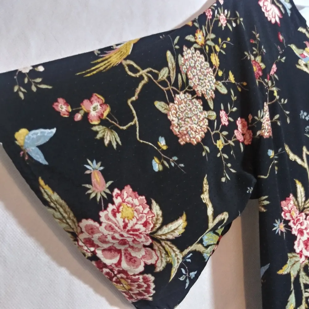 GP&J Baker x H&M Midi Shift Bohemian Dress Black Floral Birds Casual Size L - Image 4