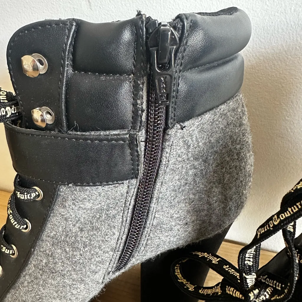 JUICY COUTURE Jessi Grey Boots Women's size 9.5 Lace-up side zipper black bootie - Image 4