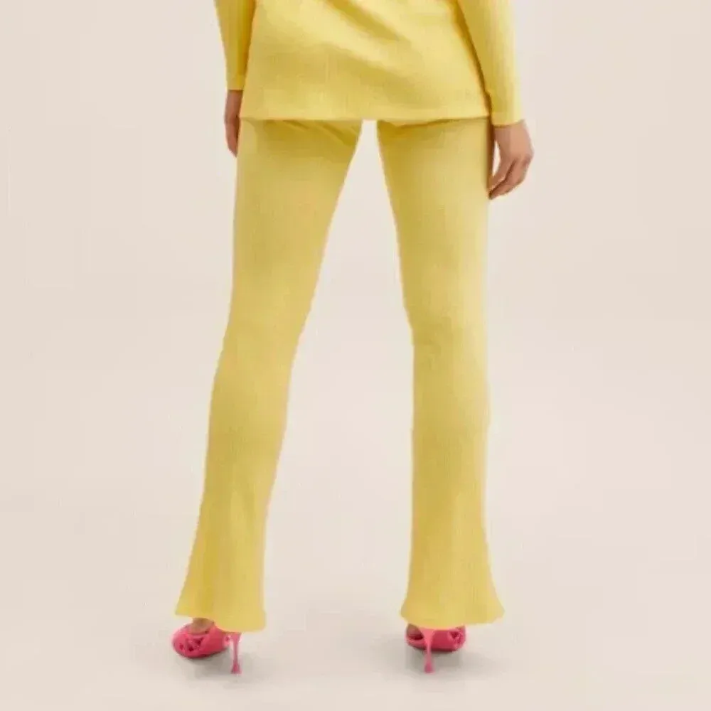 Mango‎ MNG Side Slit Knit Pants Yellow NWT Large - Image 3