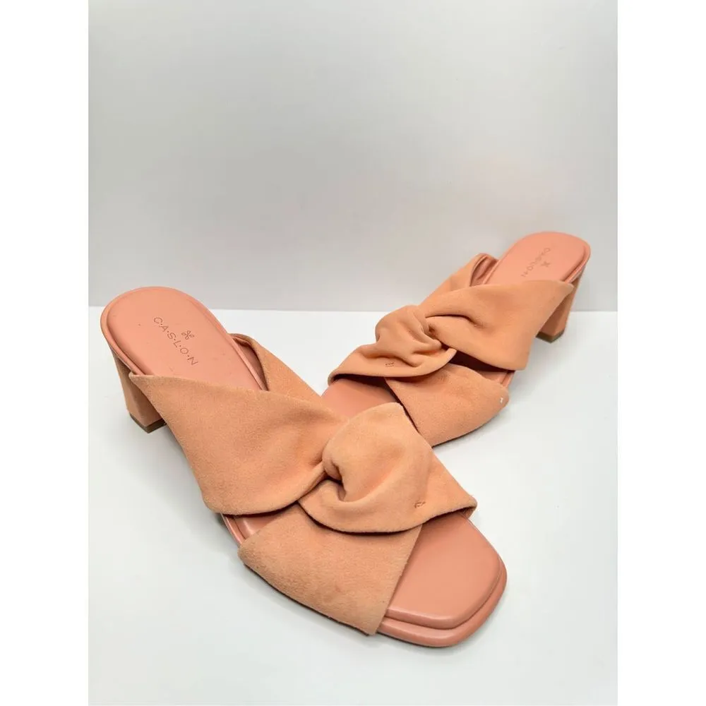 Caslon Sandals Size 7 Coral Suede Leather Crisscross Open Toe Block Heel Slip On - Image 5