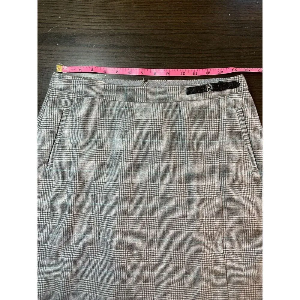 LL Bean Academia Mini‎ Skirt 6P Petite Faux Wrap Kilt Plaid Classic Fit Preppy Gray - Image 6