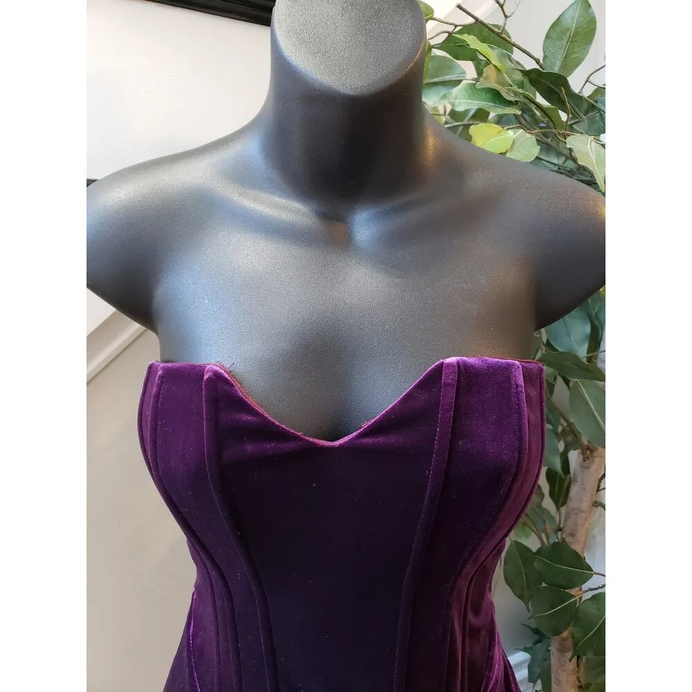 Super down Cocktail Dress Womens Medium Purple Velvet Off The Shoulder Back Zip - Image 11