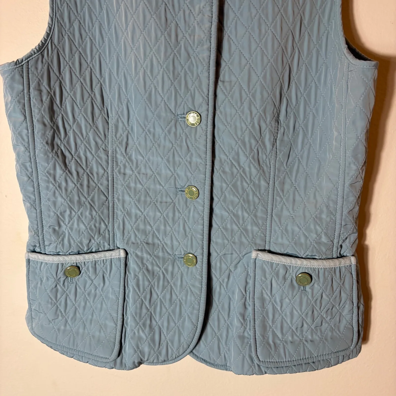 Talbots Quilted Vest Women's Blue Snap Front Pockets Collar Size Small - Image 3