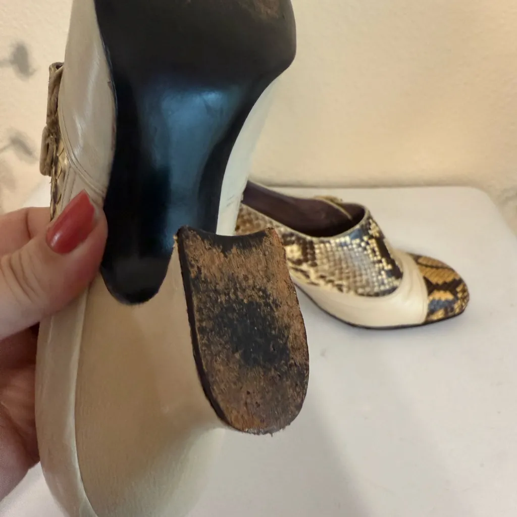 Rare Vintage Jerry Edouard Mod Era Shoes Multi Color Leather 5 B Snakeskin Brown - Image 5