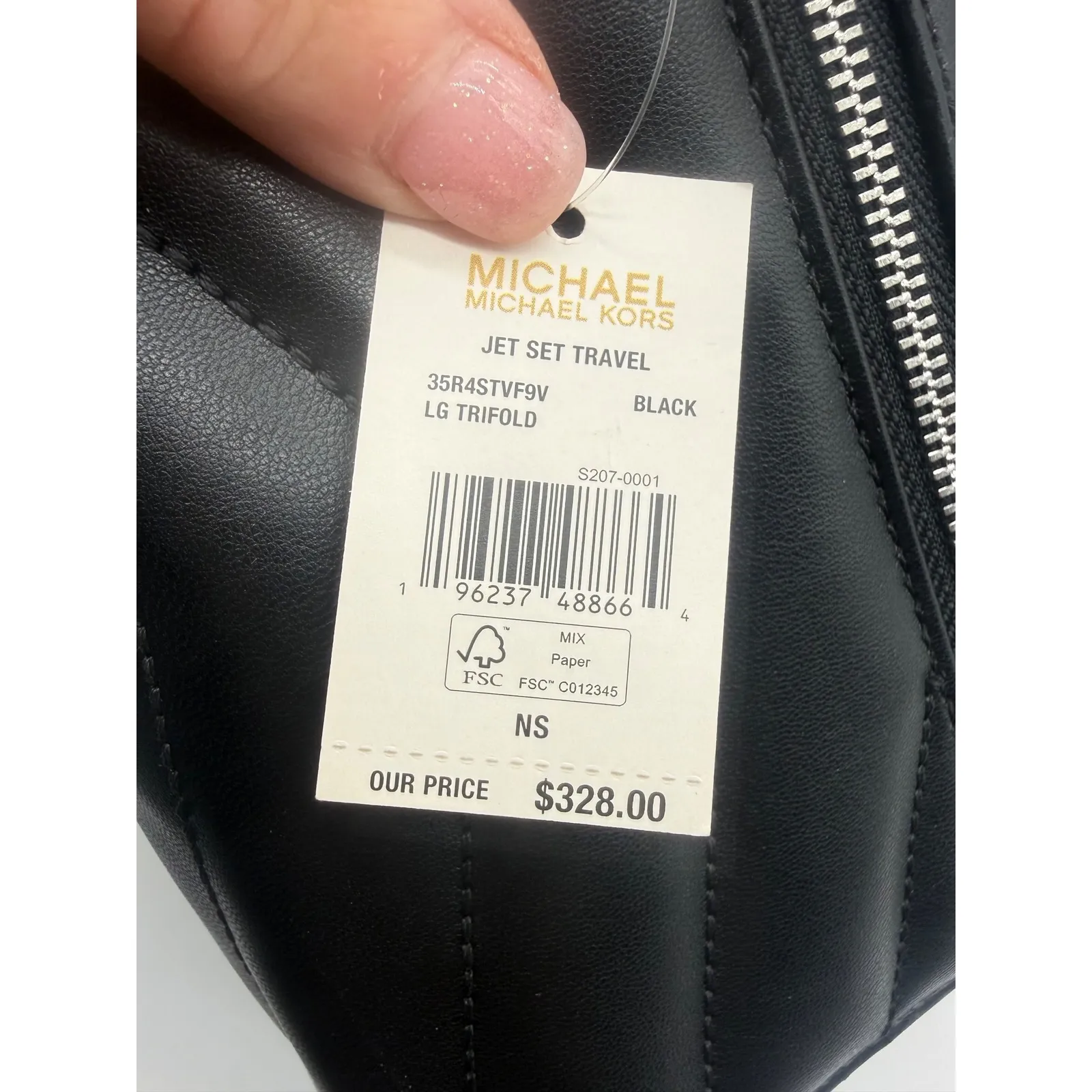 NWT Michael Kors Jet Set Travel Large Quilted Tri-Fold Wallet in Black $328 - Image 7