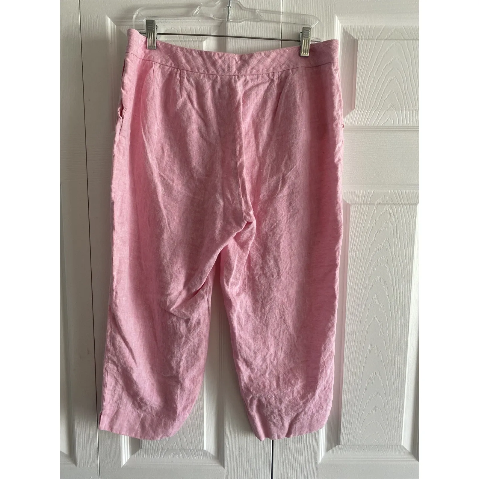 J Mclaughlin Womens 14‎ Pink Linen Wide Leg Cropped Pants Capri - Image 4
