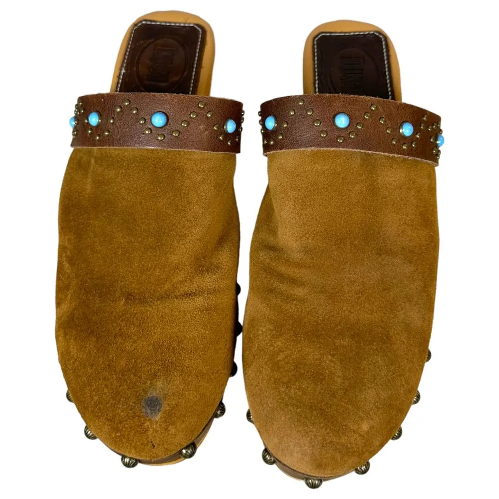 Dingo Woodstock DI 149 Brown Suede Turquoise Western Wooden Clogs Women's 8.5 - Image 7